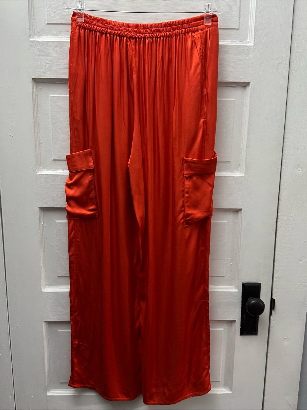 Nation Ltd Red Satin Wide Leg Cargo Pants L - Picture 4 of 10